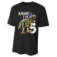 K.i.d.s Rawr I'm 5 5th Birthday Party T Rex Dinosaur Gift for b.o.y.s Performance Sprint T-Shirt