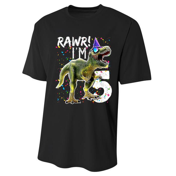 K.i.d.s Rawr I'm 5 5th Birthday Party T Rex Dinosaur Gift for b.o.y.s Performance Sprint T-Shirt