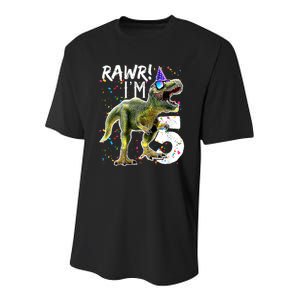 K.i.d.s Rawr I'm 5 5th Birthday Party T Rex Dinosaur Gift for b.o.y.s Youth Performance Sprint T-Shirt