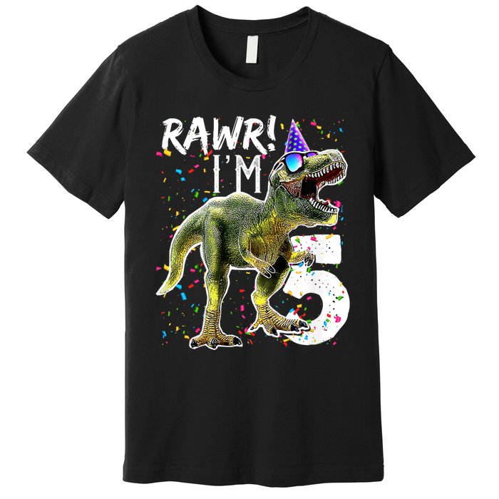 K.i.d.s Rawr I'm 5 5th Birthday Party T Rex Dinosaur Gift for b.o.y.s Premium T-Shirt