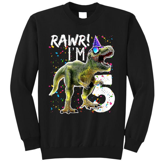 K.i.d.s Rawr I'm 5 5th Birthday Party T Rex Dinosaur Gift for b.o.y.s Tall Sweatshirt