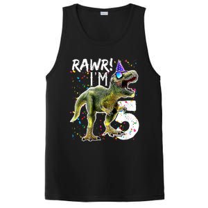 K.i.d.s Rawr I'm 5 5th Birthday Party T Rex Dinosaur Gift for b.o.y.s PosiCharge Competitor Tank