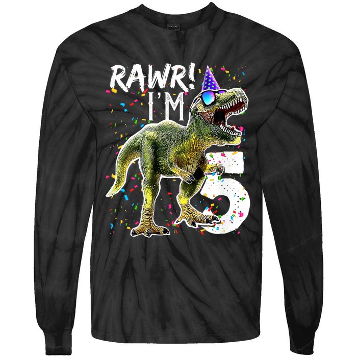 K.i.d.s Rawr I'm 5 5th Birthday Party T Rex Dinosaur Gift for b.o.y.s Tie-Dye Long Sleeve Shirt