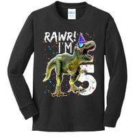 K.i.d.s Rawr I'm 5 5th Birthday Party T Rex Dinosaur Gift for b.o.y.s Kids Long Sleeve Shirt