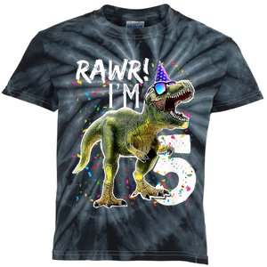 K.i.d.s Rawr I'm 5 5th Birthday Party T Rex Dinosaur Gift for b.o.y.s Kids Tie-Dye T-Shirt