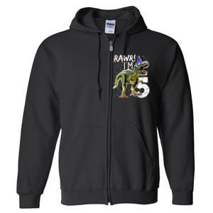 K.i.d.s Rawr I'm 5 5th Birthday Party T Rex Dinosaur Gift for b.o.y.s Full Zip Hoodie