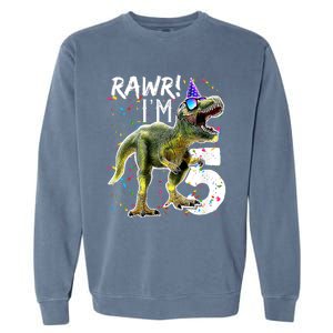 K.i.d.s Rawr I'm 5 5th Birthday Party T Rex Dinosaur Gift for b.o.y.s Garment-Dyed Sweatshirt