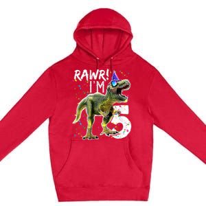 K.i.d.s Rawr I'm 5 5th Birthday Party T Rex Dinosaur Gift for b.o.y.s Premium Pullover Hoodie