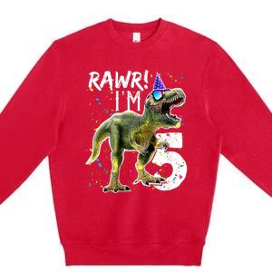 K.i.d.s Rawr I'm 5 5th Birthday Party T Rex Dinosaur Gift for b.o.y.s Premium Crewneck Sweatshirt