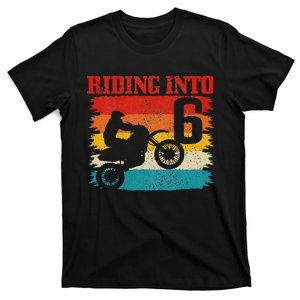 Kids Riding Into 6 Motocross 6th Birthday Dirt Bike Enduro T-Shirt