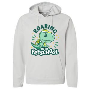 Kids Roaring Into Preschool Dinosaur T Rex Back To School Performance Fleece Hoodie