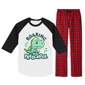 Kids Roaring Into Preschool Dinosaur T Rex Back To School Raglan Sleeve Pajama Set