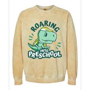 Kids Roaring Into Preschool Dinosaur T Rex Back To School Colorblast Crewneck Sweatshirt