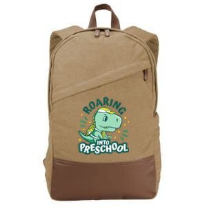 Kids Roaring Into Preschool Dinosaur T Rex Back To School Cotton Canvas Backpack