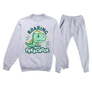 Kids Roaring Into Preschool Dinosaur T Rex Back To School Premium Crewneck Sweatsuit Set