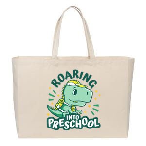 Kids Roaring Into Preschool Dinosaur T Rex Back To School Cotton Canvas Jumbo Tote