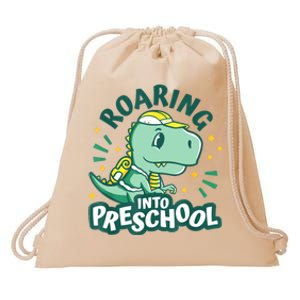 Kids Roaring Into Preschool Dinosaur T Rex Back To School Drawstring Bag