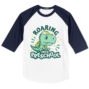 Kids Roaring Into Preschool Dinosaur T Rex Back To School Baseball Sleeve Shirt