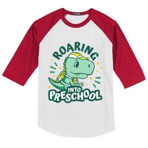 Kids Roaring Into Preschool Dinosaur T Rex Back To School Kids Colorblock Raglan Jersey