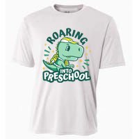 Kids Roaring Into Preschool Dinosaur T Rex Back To School Cooling Performance Crew T-Shirt