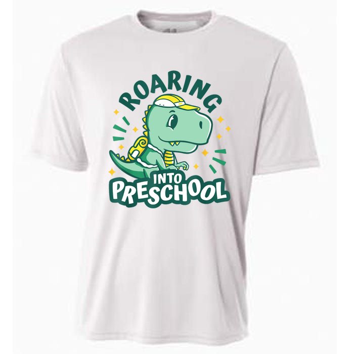 Kids Roaring Into Preschool Dinosaur T Rex Back To School Cooling Performance Crew T-Shirt