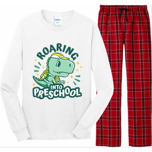 Kids Roaring Into Preschool Dinosaur T Rex Back To School Long Sleeve Pajama Set