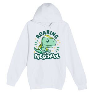 Kids Roaring Into Preschool Dinosaur T Rex Back To School Premium Pullover Hoodie