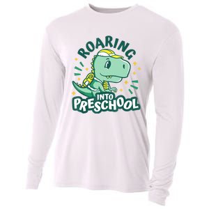 Kids Roaring Into Preschool Dinosaur T Rex Back To School Cooling Performance Long Sleeve Crew