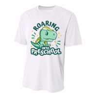 Kids Roaring Into Preschool Dinosaur T Rex Back To School Performance Sprint T-Shirt