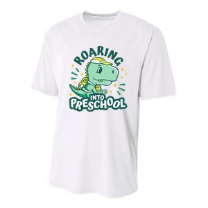 Kids Roaring Into Preschool Dinosaur T Rex Back To School Youth Performance Sprint T-Shirt