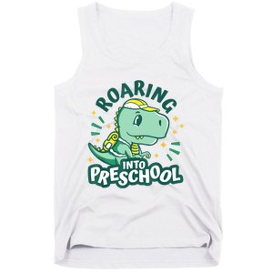 Kids Roaring Into Preschool Dinosaur T Rex Back To School Tank Top