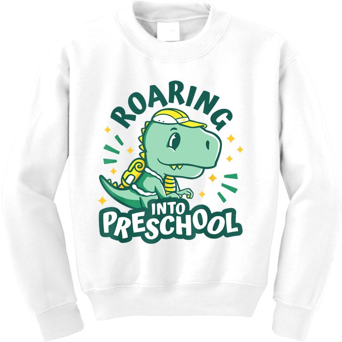 Kids Roaring Into Preschool Dinosaur T Rex Back To School Kids Sweatshirt