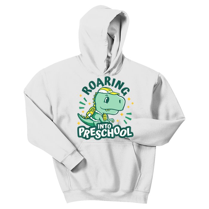 Kids Roaring Into Preschool Dinosaur T Rex Back To School Kids Hoodie