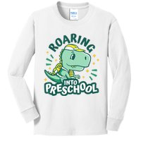 Kids Roaring Into Preschool Dinosaur T Rex Back To School Kids Long Sleeve Shirt