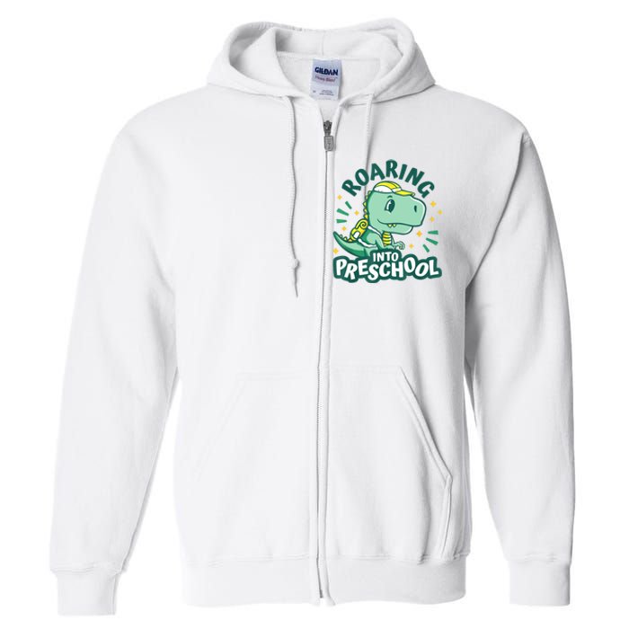 Kids Roaring Into Preschool Dinosaur T Rex Back To School Full Zip Hoodie