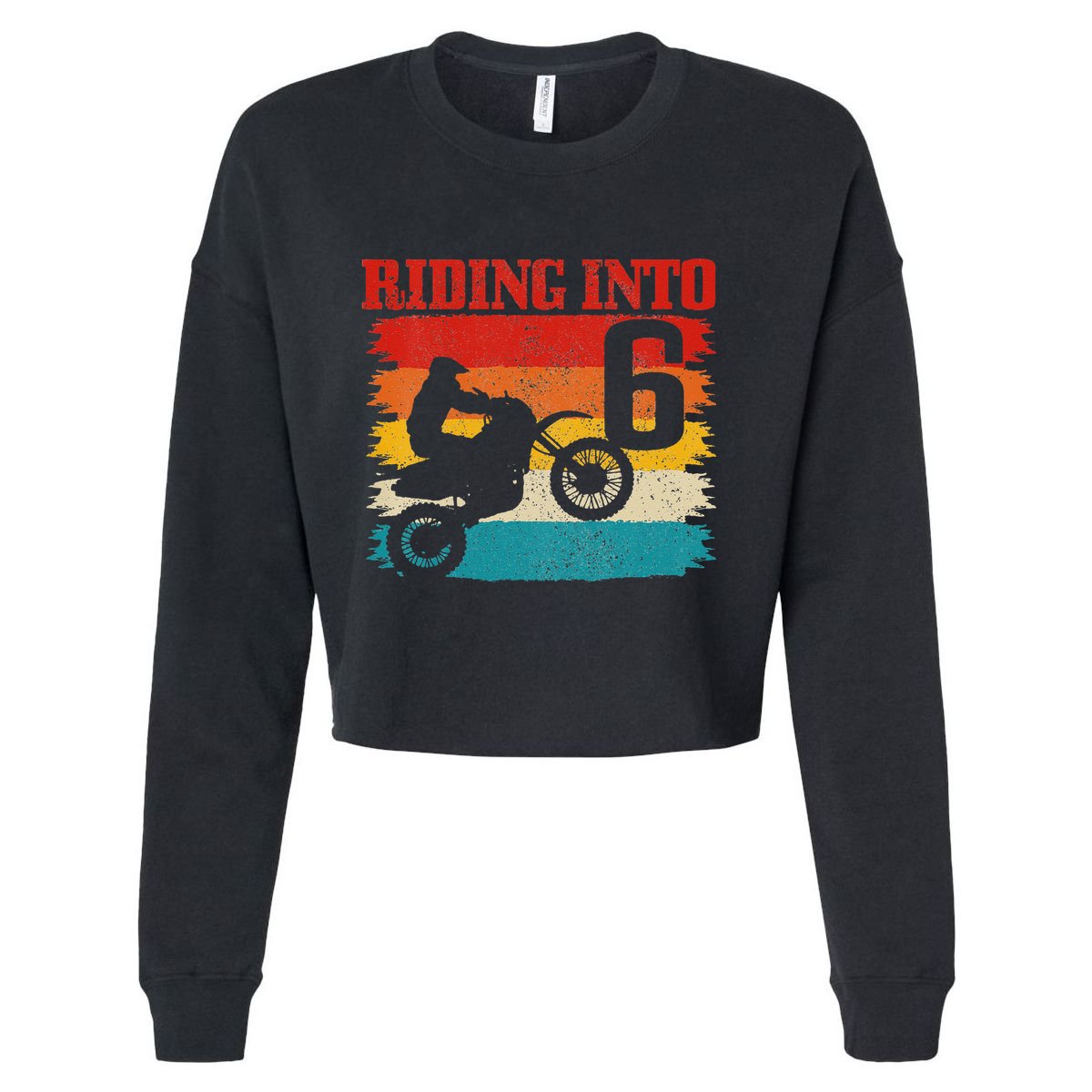 Kids Riding Into 6 Motocross 6th Birthday Dirt Bike Enduro Cropped Pullover Crew