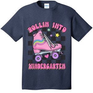 Kid Rolling Into Kindergarten Groovy Pink Skate Back To School T-Shirt