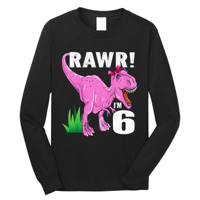 Kids Rawr Im 6 Dinosaur T Rex 6th Birthday Child Girl Boy Outfit Long Sleeve Shirt