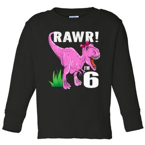 Kids Rawr Im 6 Dinosaur T Rex 6th Birthday Child Girl Boy Outfit Toddler Long Sleeve Shirt