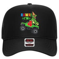 Kid Rawr Im 4 Dinosaur T Rex Monster Truck 4th Birthday boy High Crown Mesh Back Trucker Hat