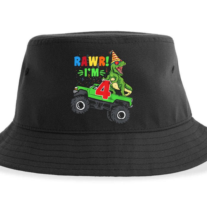 Kid Rawr Im 4 Dinosaur T Rex Monster Truck 4th Birthday boy Sustainable Bucket Hat