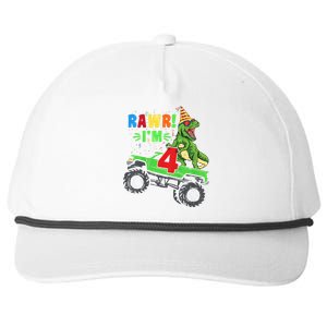 Kid Rawr Im 4 Dinosaur T Rex Monster Truck 4th Birthday boy Snapback Five-Panel Rope Hat