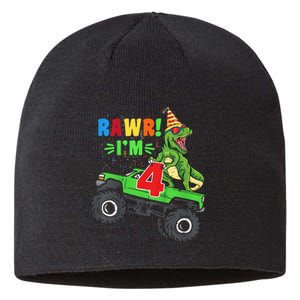 Kid Rawr Im 4 Dinosaur T Rex Monster Truck 4th Birthday boy Sustainable Beanie