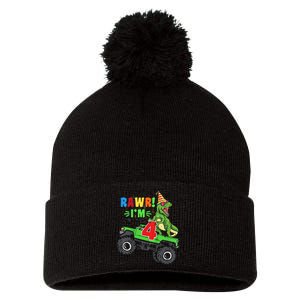 Kid Rawr Im 4 Dinosaur T Rex Monster Truck 4th Birthday boy Pom Pom 12in Knit Beanie