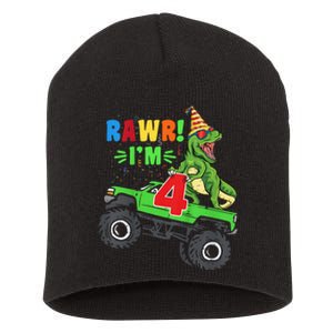 Kid Rawr Im 4 Dinosaur T Rex Monster Truck 4th Birthday boy Short Acrylic Beanie