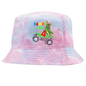 Kid Rawr Im 4 Dinosaur T Rex Monster Truck 4th Birthday boy Tie-Dyed Bucket Hat