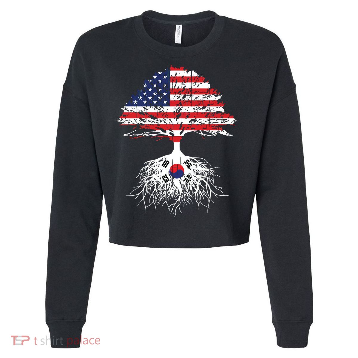Korean Roots Korean American Korea Flag Men Women Cropped Pullover Crew
