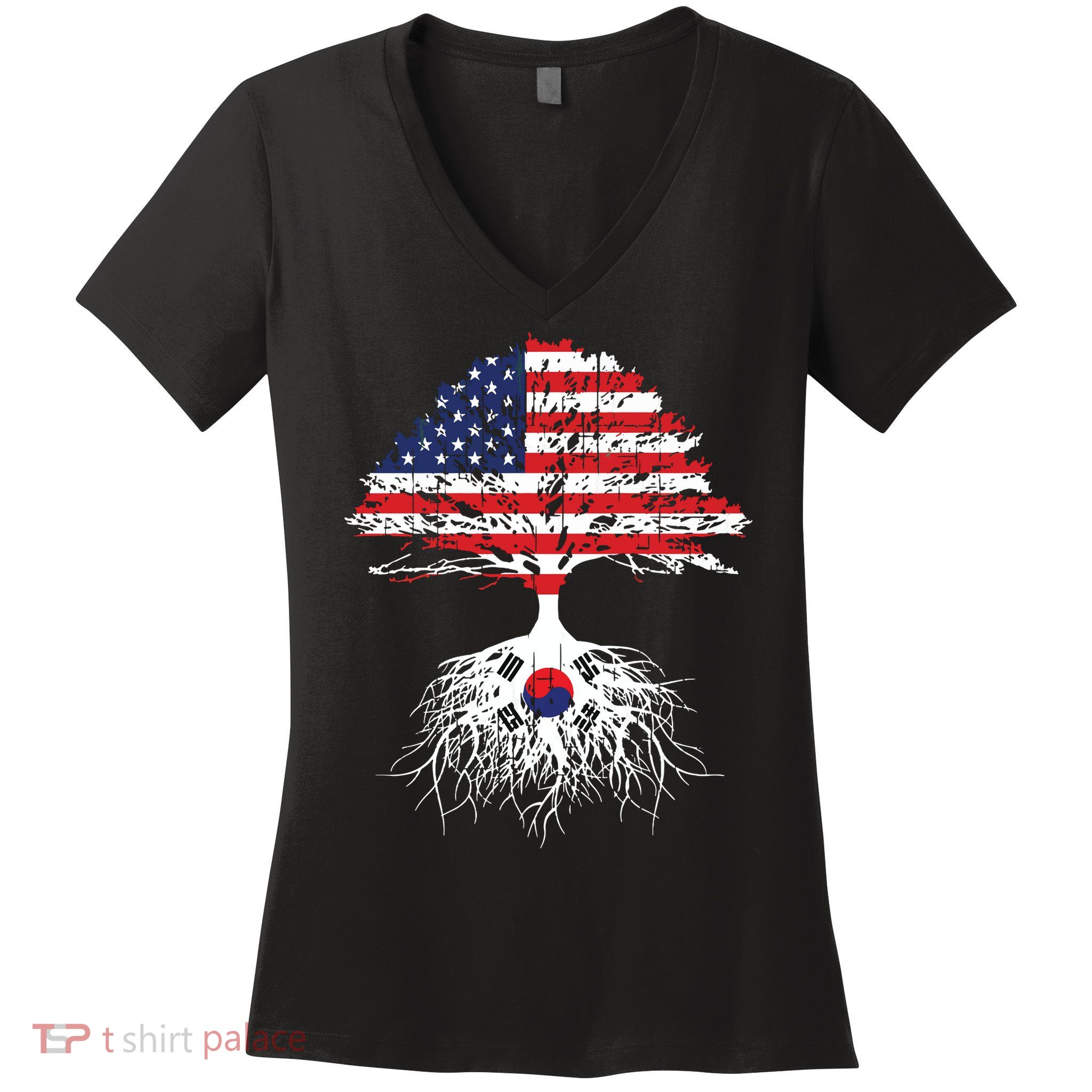 Korean Roots Korean American Korea Flag Men Women Women's V-Neck T-Shirt