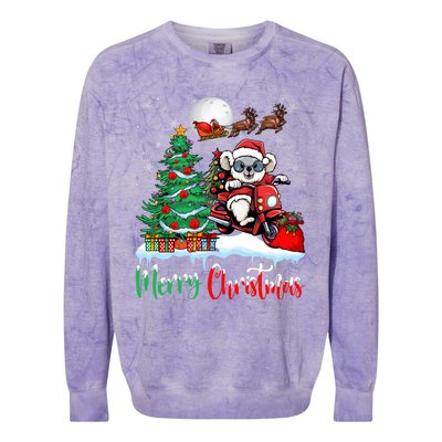 Koala Riding Motorcycle Xmas Santa Hat Merry Christmas Koala Gift Colorblast Crewneck Sweatshirt