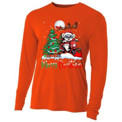 Koala Riding Motorcycle Xmas Santa Hat Merry Christmas Koala Gift Cooling Performance Long Sleeve Crew